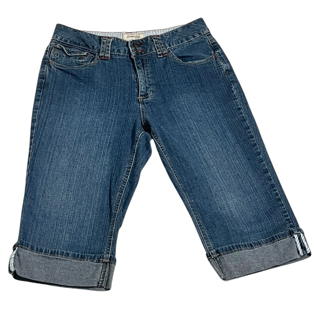 St Johns Bay Stretch Denim Bermuda‎ Shorts Blue Cuffed Womens Size 10